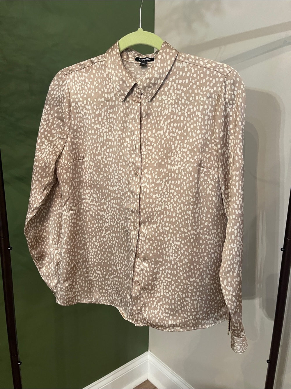 Express Beige and Cream Printed Button-Down Shirt